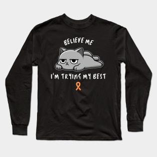 COPD Warrior Cat With Awareness Ribbon Long Sleeve T-Shirt